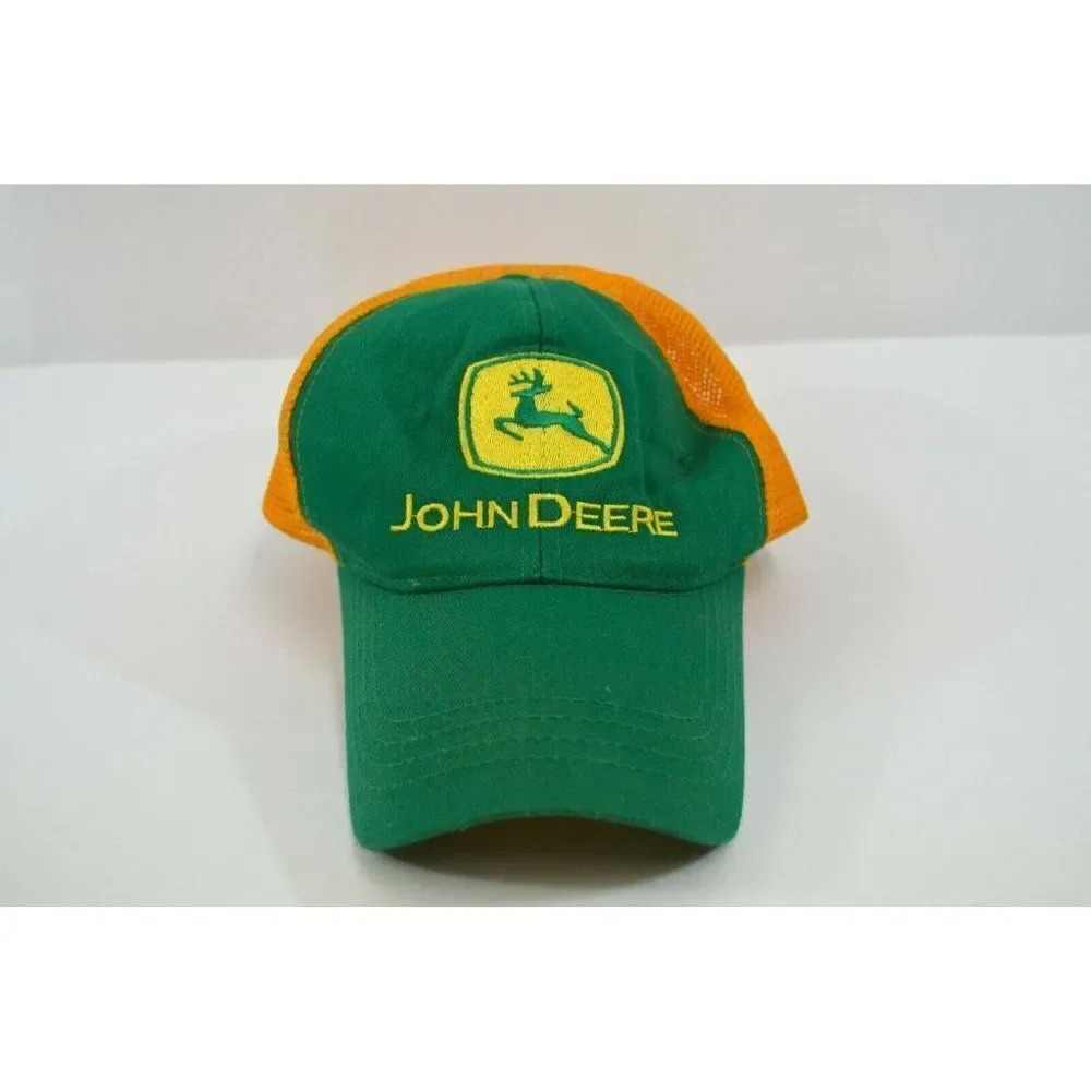John Deere Mesh Trucker Hat Embroidered Logo OS Adjustable Green Yellow USA
